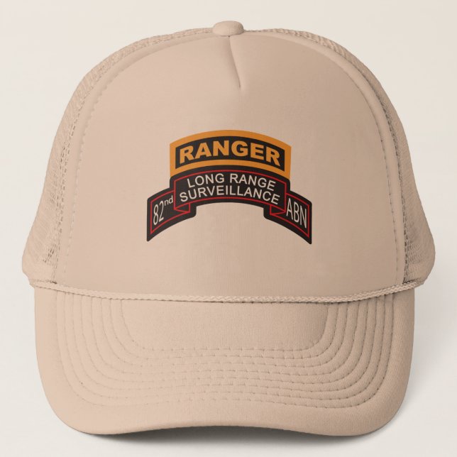 82nd Airborne LRS Scroll, Ranger Tab Trucker Hat (Front)