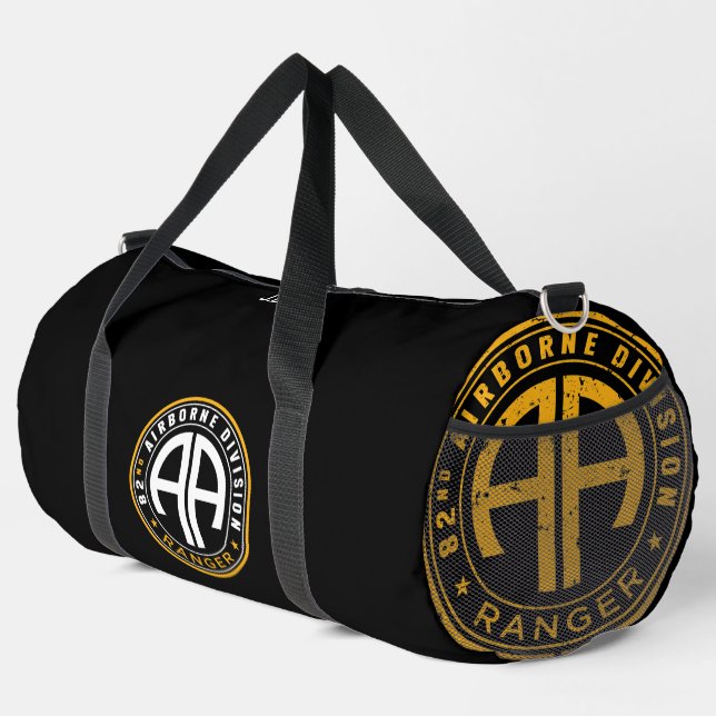 82nd Airborne Ranger Personalized Black Duffle Bag (Right Corner)