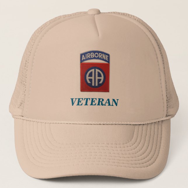 82nd airborne veteran unit flash iraq patch vietna trucker hat (Front)