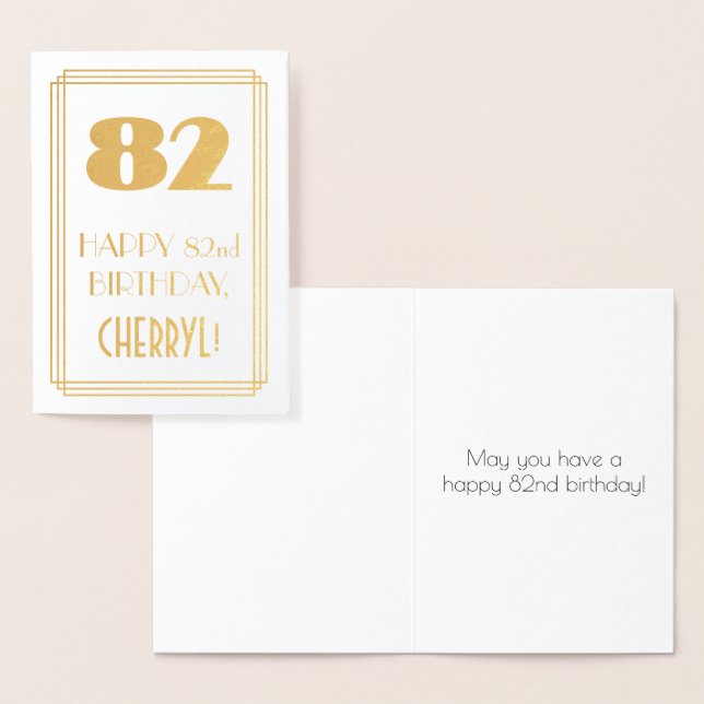 82nd Birthday: Art Deco Inspired Look "82" & Name Foil Card (Display)