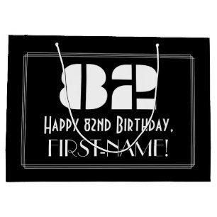 82nd Birthday ~ Art Deco Inspired Look "82" + Name Large Gift Bag