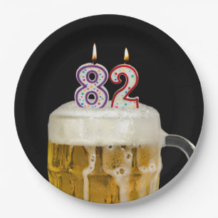 82nd Birthday Beer on black Paper Plate