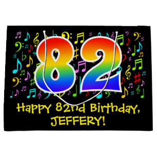 82nd Birthday - Colourful Music Symbols, Rainbow 8 Large Gift Bag