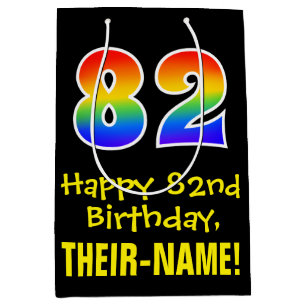82nd Birthday: Fun, Bold, Colourful, Rainbow "82" Medium Gift Bag