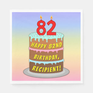 82nd Birthday: Fun Cake and Candles + Custom Name Napkin