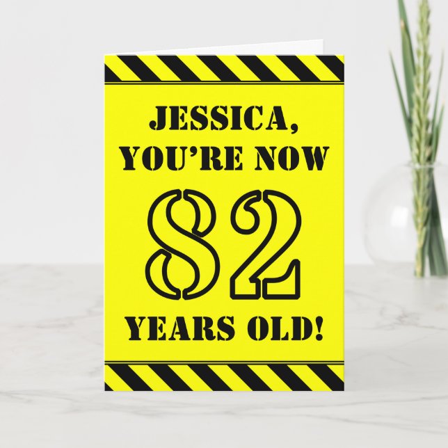82nd Birthday: Fun Stencil Style Text, Custom Name Card (Front)