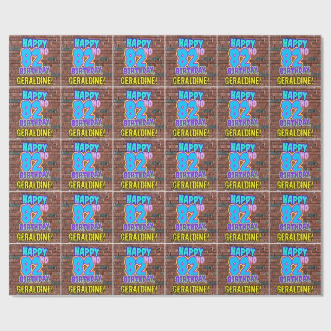 82nd Birthday: Fun, Urban Graffiti Inspired Look Wrapping Paper (Flat)