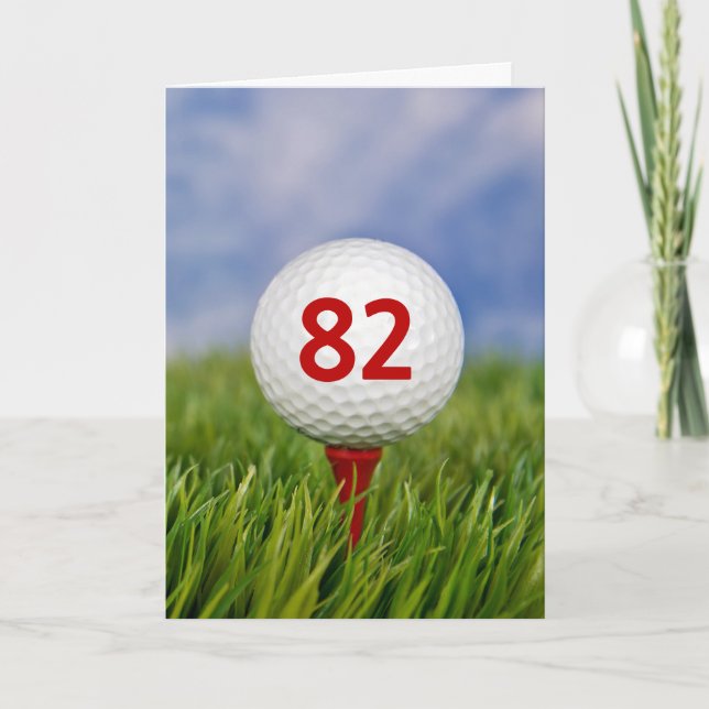 82nd Birthday Golf Ball on Red Tee   Card (Front)