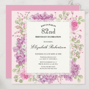 82nd Birthday Invitation Elegant Pink Flowers
