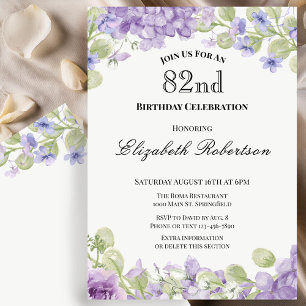 82nd Birthday Invitation Elegant Purple Floral