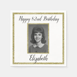82nd Birthday Napkins Custom Photo White and Gold