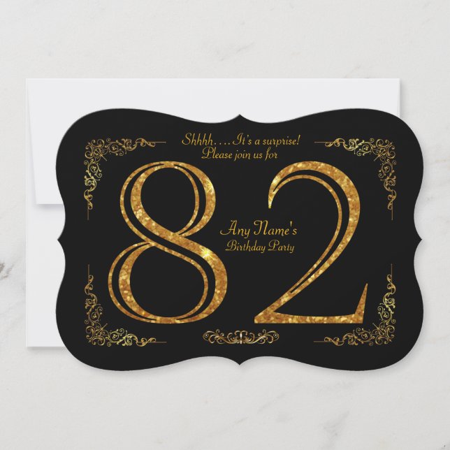 82nd,Birthday party 82nd,great Gatsby,black & gold Invitation (Front)