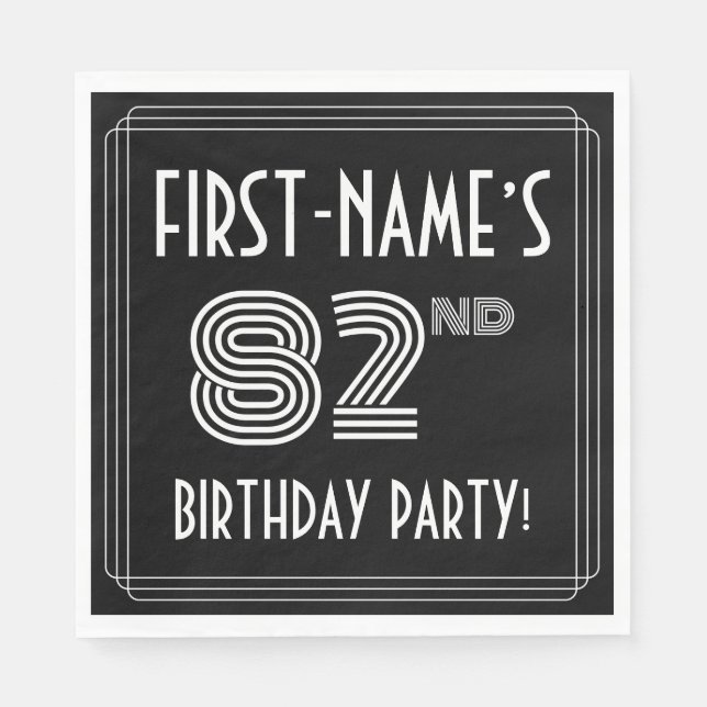 82nd Birthday Party: Art Deco Style + Custom Name Napkin (Front)