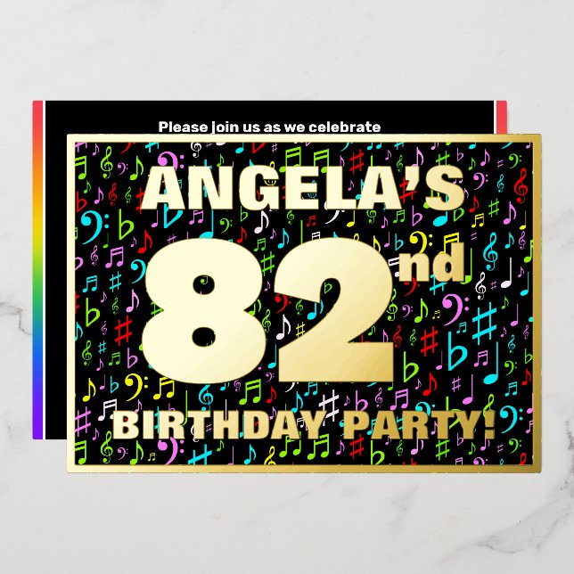 82nd Birthday Party — Fun, Colourful Music Symbols (Front/Back)