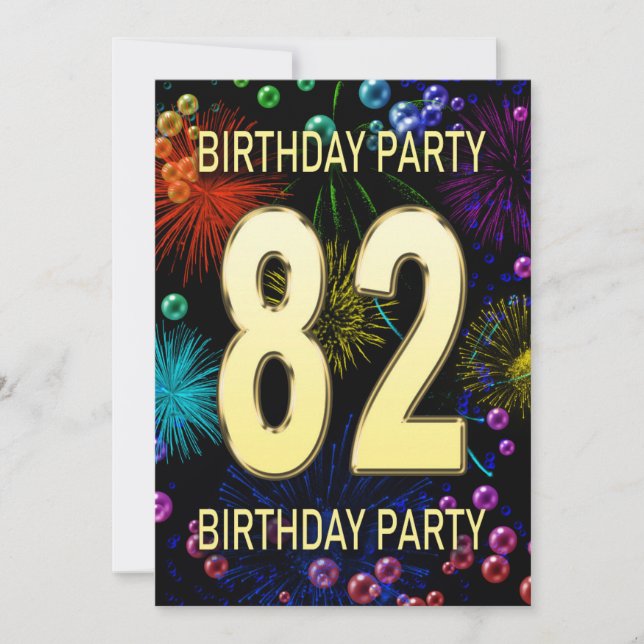 82nd Birthday Party Invitation Fireworks Bubbles (Front)