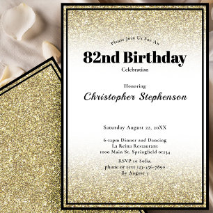 82nd Birthday Party Invitation in Black and Gold