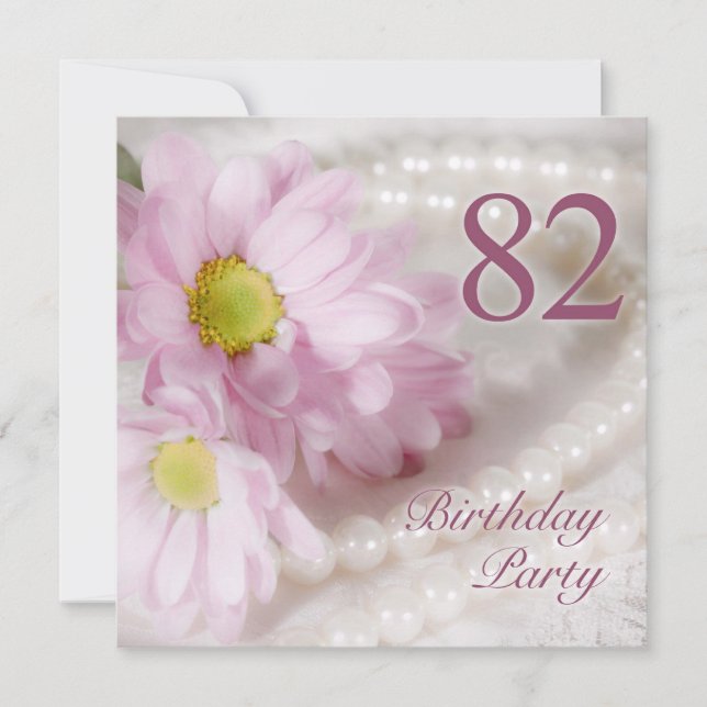82nd Birthday party invitation with daisies (Front)