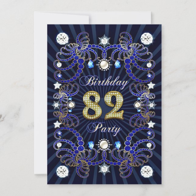 82nd birthday party invite with masses of jewels (Front)