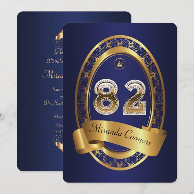 82nd,birthday party woman man,elegant colour invitation (Front/Back)