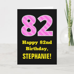 82nd Birthday: Pink Stripes and Hearts "82" + Name Card