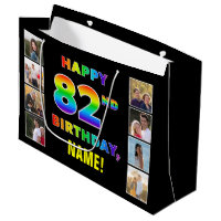 82nd Birthday: Rainbow Text, Custom Photos & Name