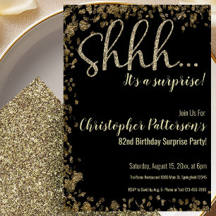 82nd Birthday Surprise Party Invitation Gold Black