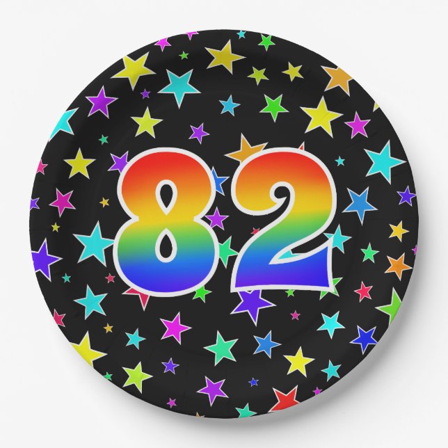 82nd Event: Bold, Fun, Colourful Rainbow 82 Paper Plate (Front)