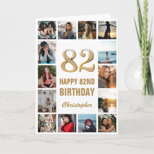 82nd Happy Birthday Gold and White Photo Collage Card