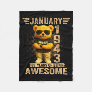 83 Year Old January 1943 Teddy Bear 83rd Birthday  Fleece Blanket