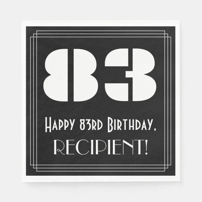 83rd Birthday: Art Deco Inspired Look "83" + Name Napkin (Front)