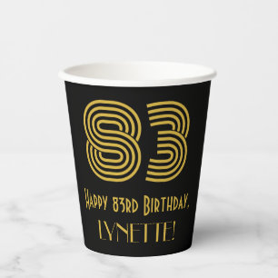 83rd Birthday: Art Deco Inspired Look “83” & Name Paper Cups