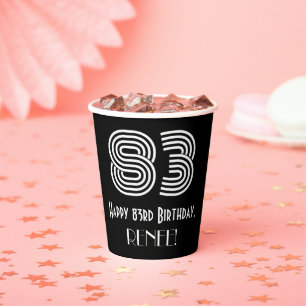 83rd Birthday — Art Deco Inspired Look “83” + Name Paper Cups