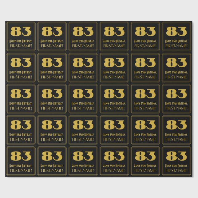 83rd Birthday – Art Deco Inspired Look "83" & Name Wrapping Paper (Flat)
