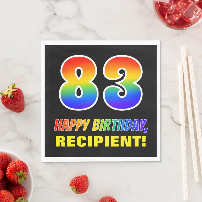 83rd Birthday: Bold, Fun, Simple, Rainbow 83 Napkin (Insitu)