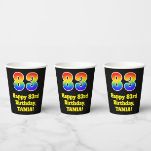 83rd Birthday: Colourful, Fun, Exciting, Rainbow 8 Paper Cups