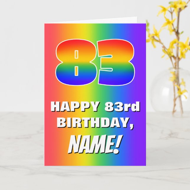83rd Birthday: Colourful, Fun Rainbow Pattern # 83 Card (Yellow Flower)