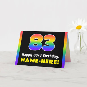 83rd Birthday: Colourful Rainbow # 83, Custom Name Card
