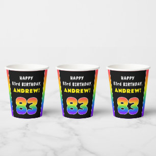 83rd Birthday: Colourful Rainbow # 83, Custom Name Paper Cups