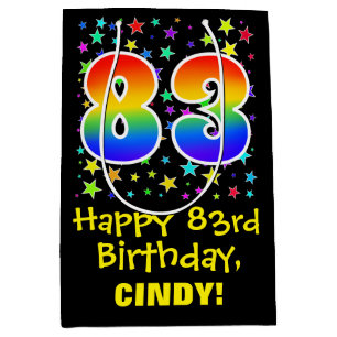 83rd Birthday: Colourful Stars Pattern & Rainbow 8 Medium Gift Bag