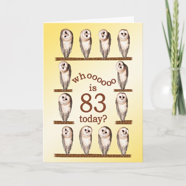 83rd birthday, Curious owls card. Card (Front)