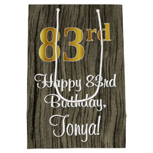 83rd Birthday: Elegant Faux Gold Look #, Faux Wood Medium Gift Bag