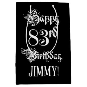 83rd Birthday: Fancy, Elegant Script + Custom Name Medium Gift Bag