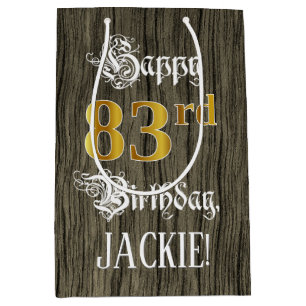 83rd Birthday: Faux Gold Look & Faux Wood Pattern Medium Gift Bag