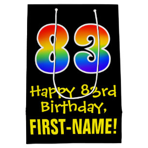 83rd Birthday: Fun, Bold, Colourful, Rainbow "83" Medium Gift Bag