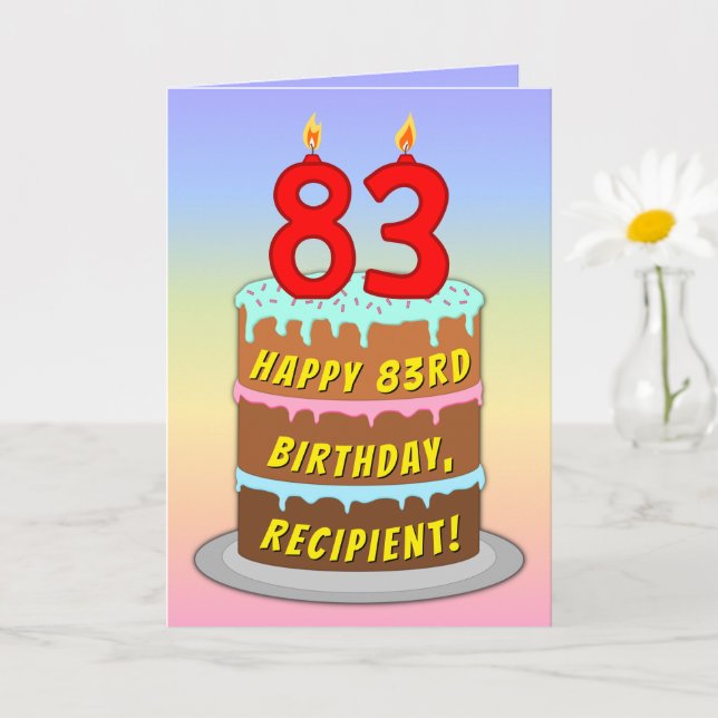 83rd Birthday — Fun Cake & Candles, w/ Custom Name Card (Small Plant)