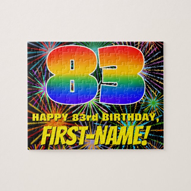83rd Birthday: Fun, Colourful Celebratory Firework Jigsaw Puzzle (Horizontal)