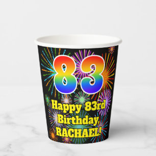 83rd Birthday: Fun Fireworks Pattern + Rainbow 83 Paper Cups