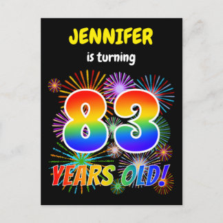 83rd Birthday - Fun Fireworks, Rainbow Look "83" Postcard