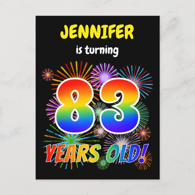83rd Birthday - Fun Fireworks, Rainbow Look "83" Postcard (Front)