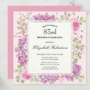 83rd Birthday Invitation Elegant Pink Flowers